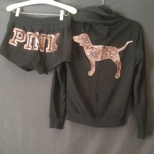PINK Victoria's Secret Black Hoodie and Shorts Set